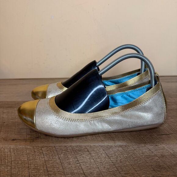 Naturalizer Urseli Gold Ballet Flats Metallic Cap Toe Women’s 8.5M - Picture 1 of 7